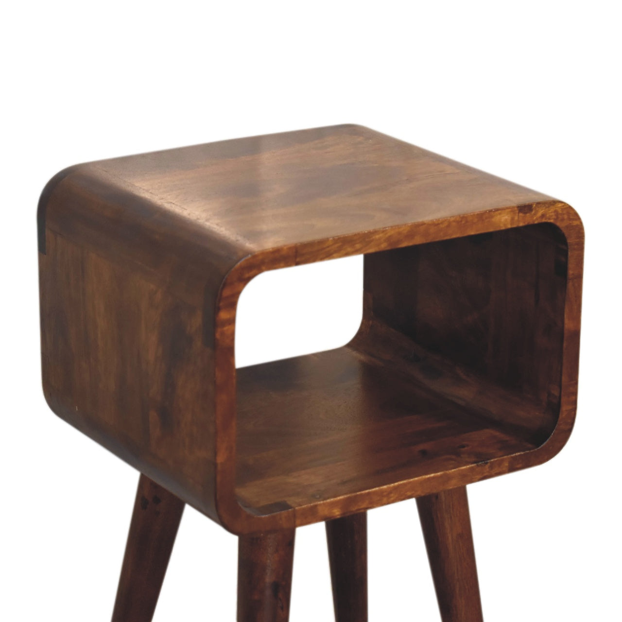 Mini Curved Chestnut Bedside. 100% Solid Mango Wood.