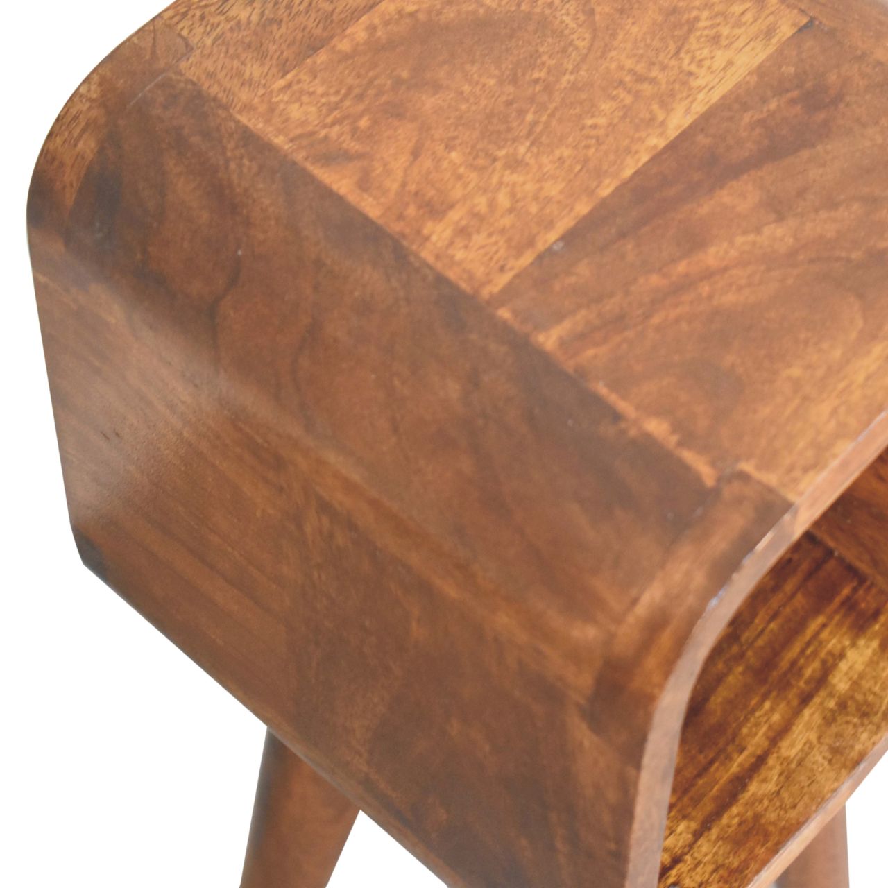 Mini Curved Chestnut Bedside. 100% Solid Mango Wood