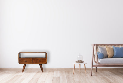 Mini Curved Chestnut Media Unit. 100% Solid Mango Wood