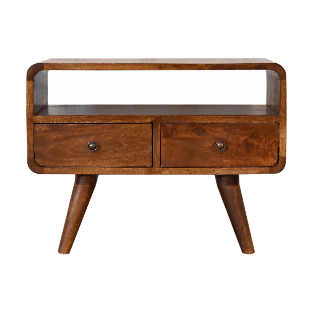 Mini Curved Chestnut Media Unit. 100% Solid Mango Wood