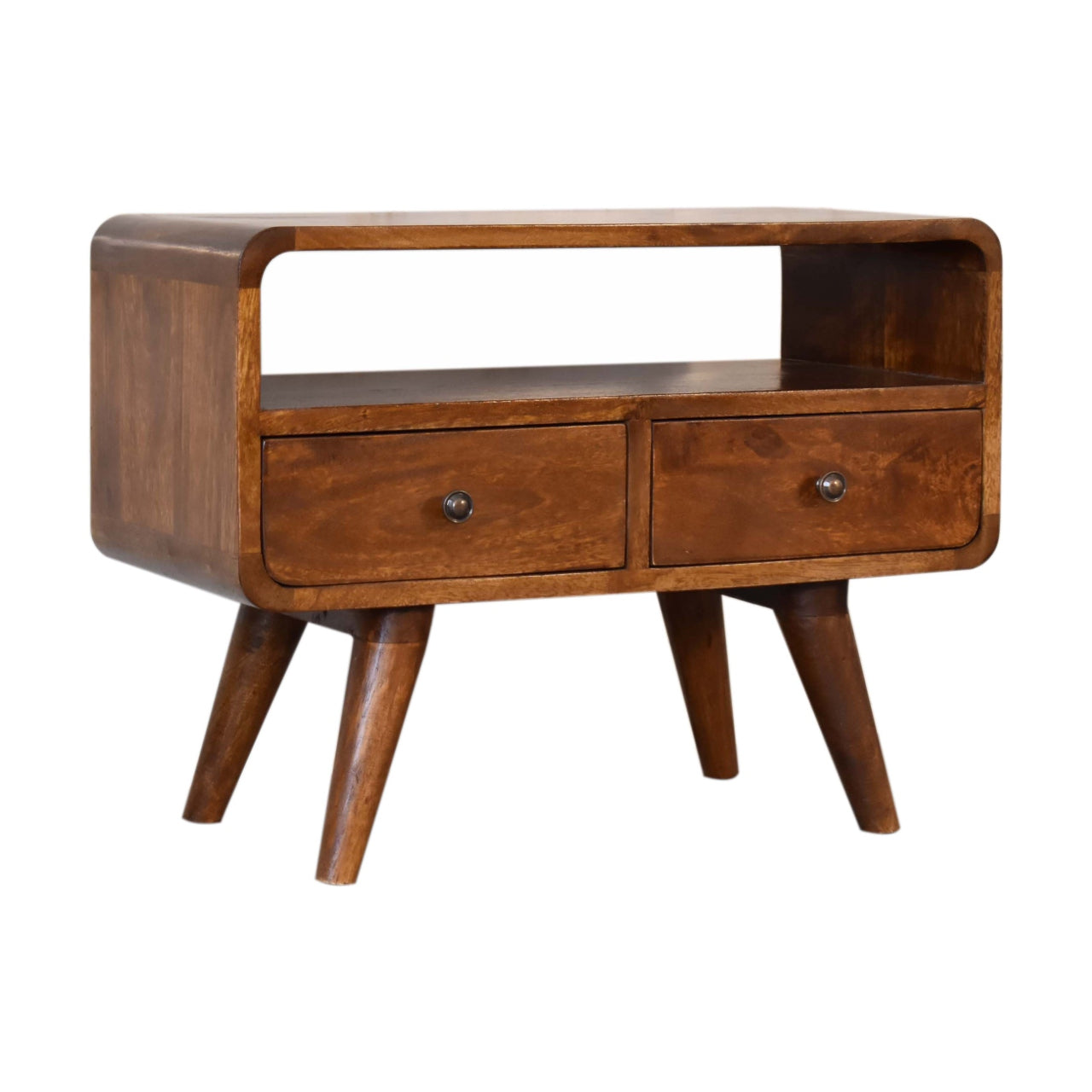 Mini Curved Chestnut Media Unit. 100% Solid Mango Wood