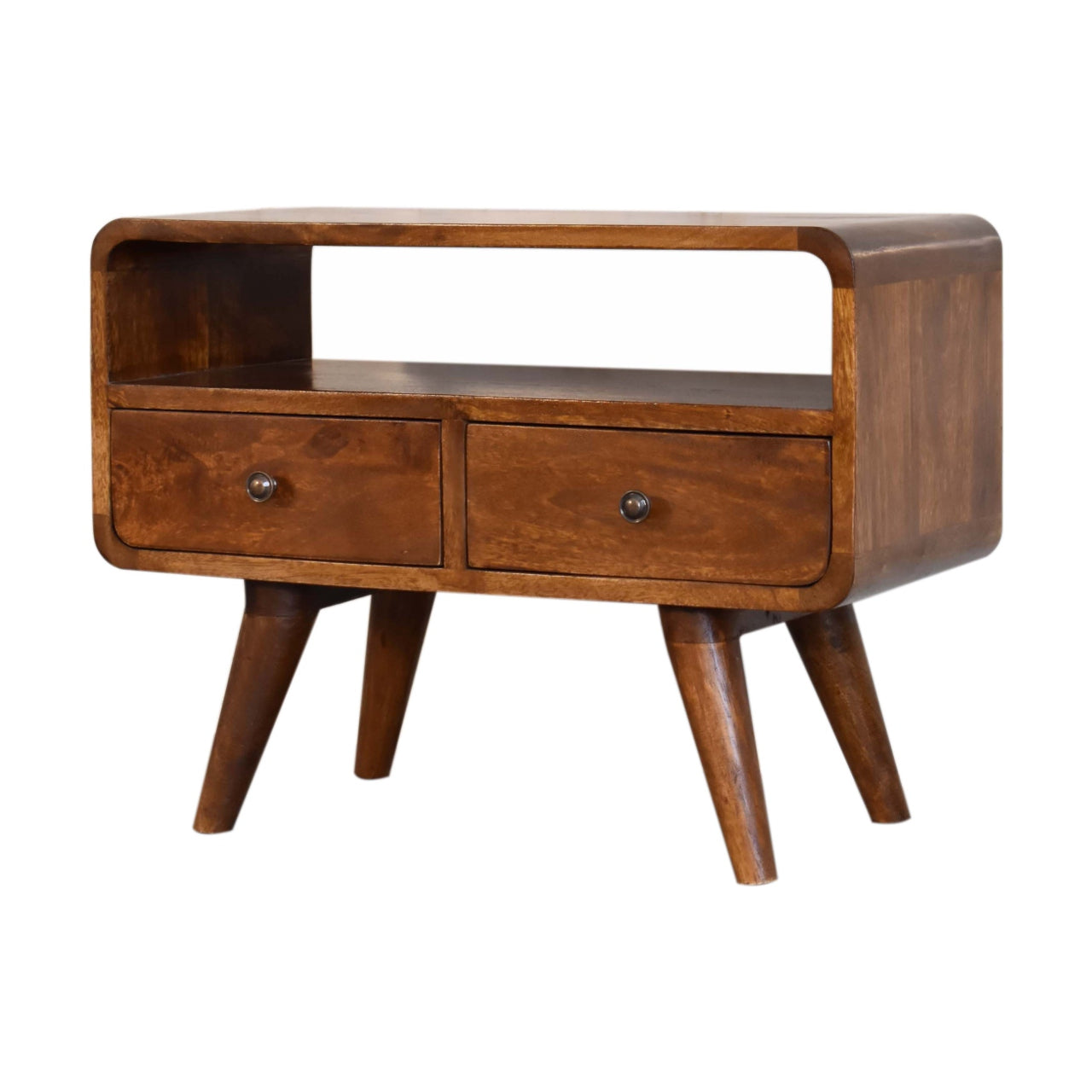 Mini Curved Chestnut Media Unit. 100% Solid Mango Wood