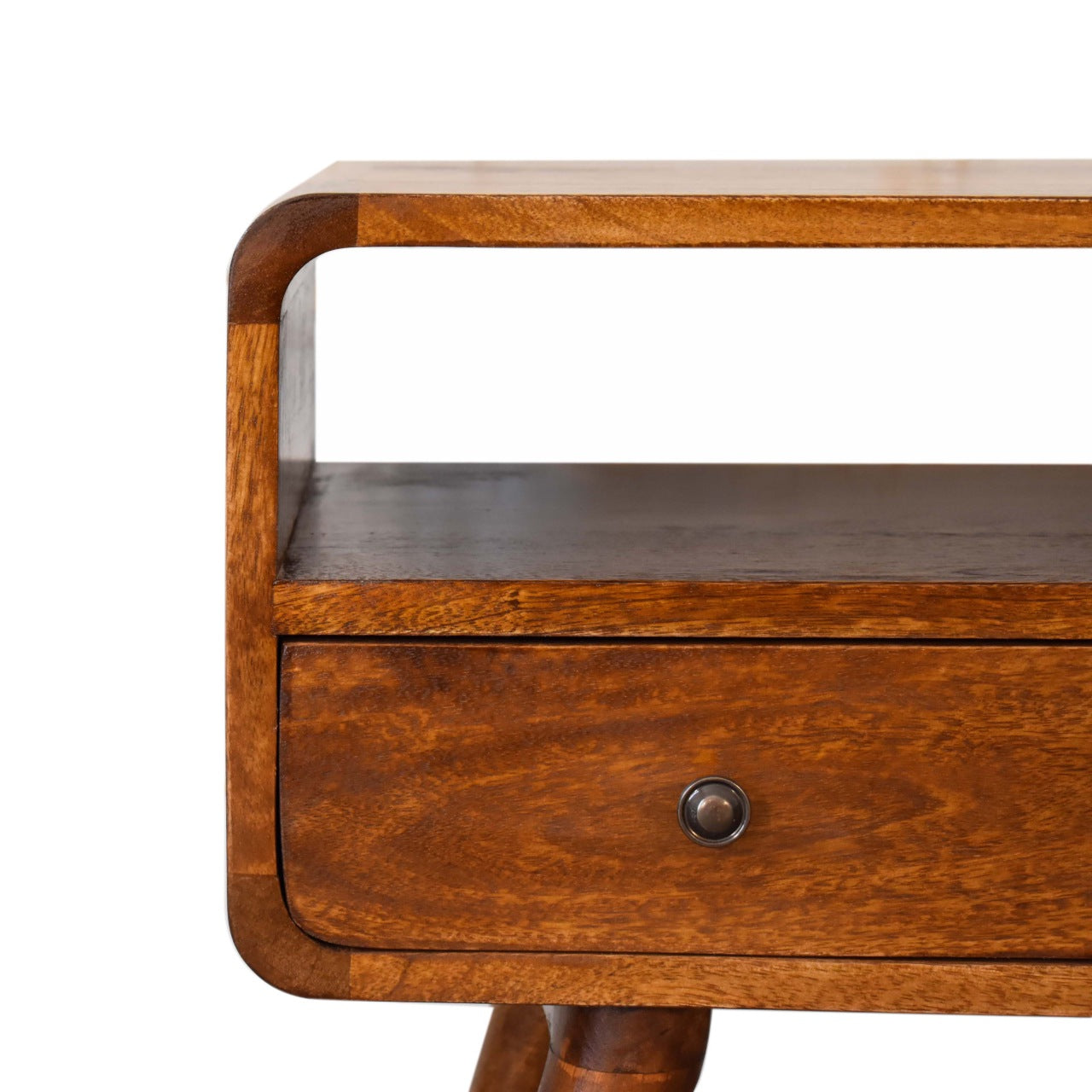 Mini Curved Chestnut Media Unit. 100% Solid Mango Wood