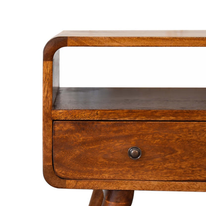 Mini Curved Chestnut Media Unit. 100% Solid Mango Wood