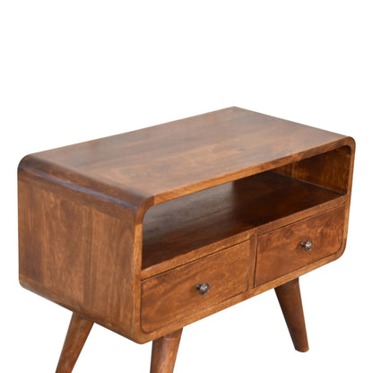 Mini Curved Chestnut Media Unit. 100% Solid Mango Wood