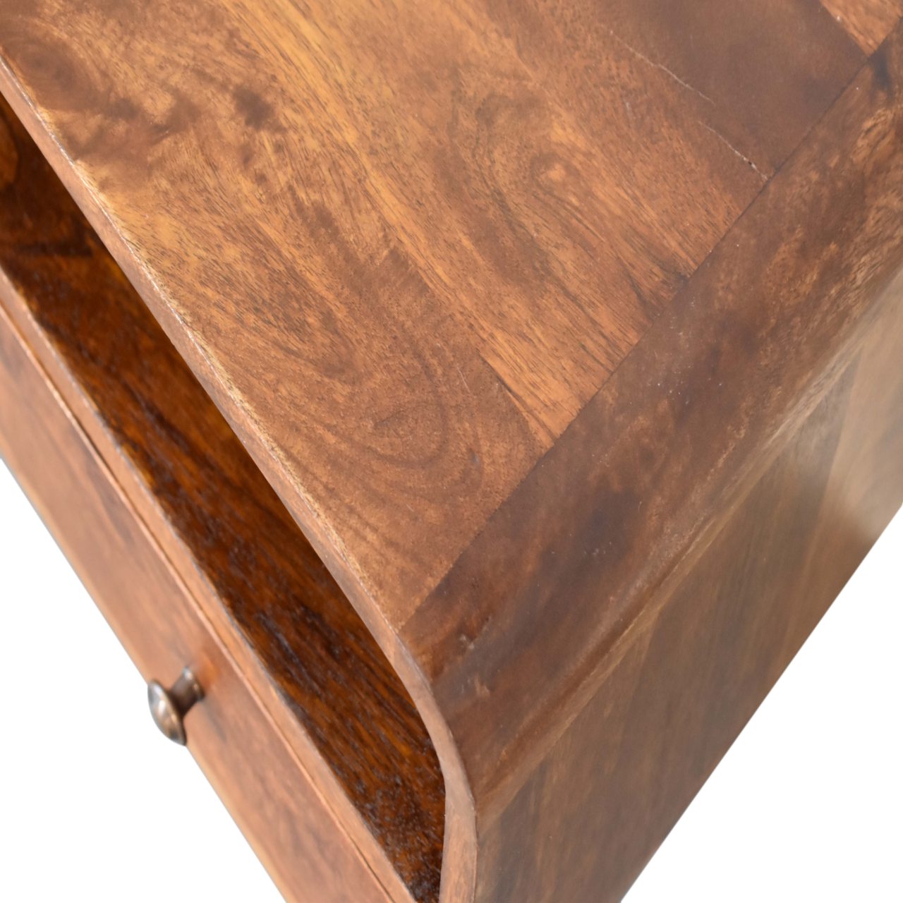 Mini Curved Chestnut Media Unit. 100% Solid Mango Wood