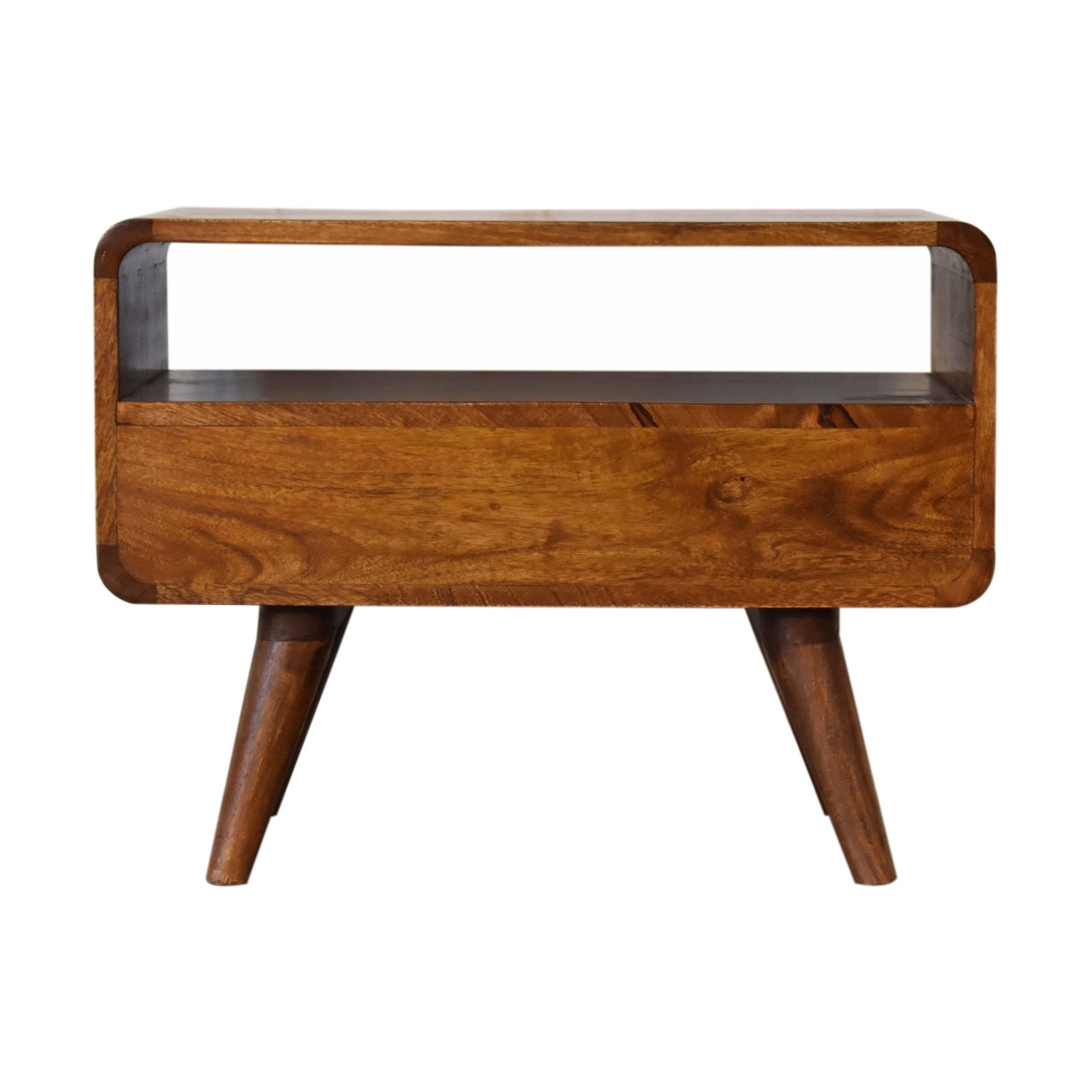 Mini Curved Chestnut Media Unit. 100% Solid Mango Wood