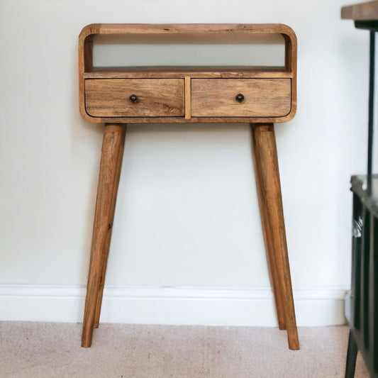 Mini Curved Oak-ish Console Table.100% Solid Mango Wood
