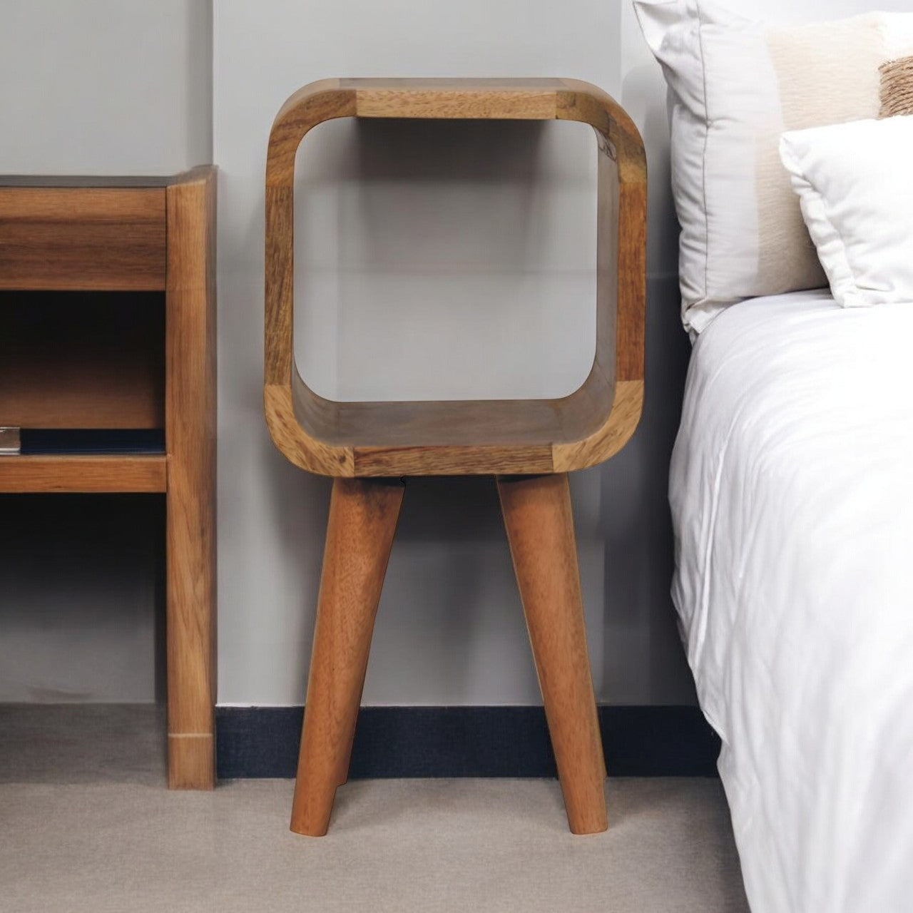 Mini Curved Oak Bedside. 100% Solid Mango Wood