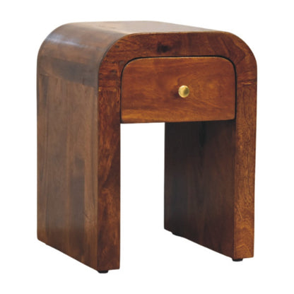Mini Darcy Chestnut Nightstand with Curved Edges. 100% solid mango wood