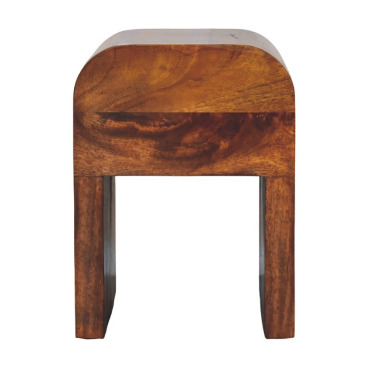 Mini Darcy Chestnut Nightstand with Curved Edges. 100% solid mango wood