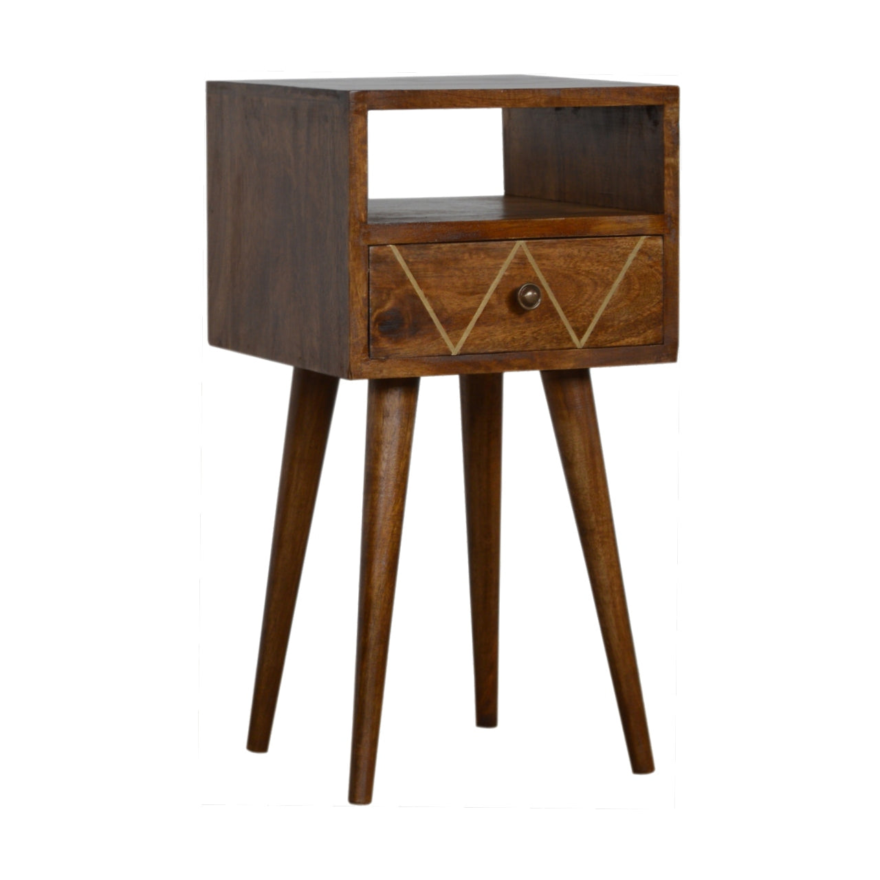 Mini Geo Brass Bedside.100% Solid Mango Wood