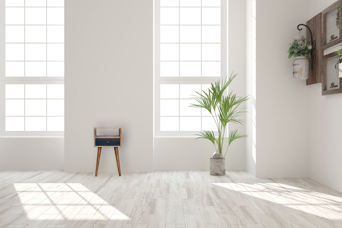 Mini Navy Blue Hand-Painted Bedside. 100% Solid Mango Wood