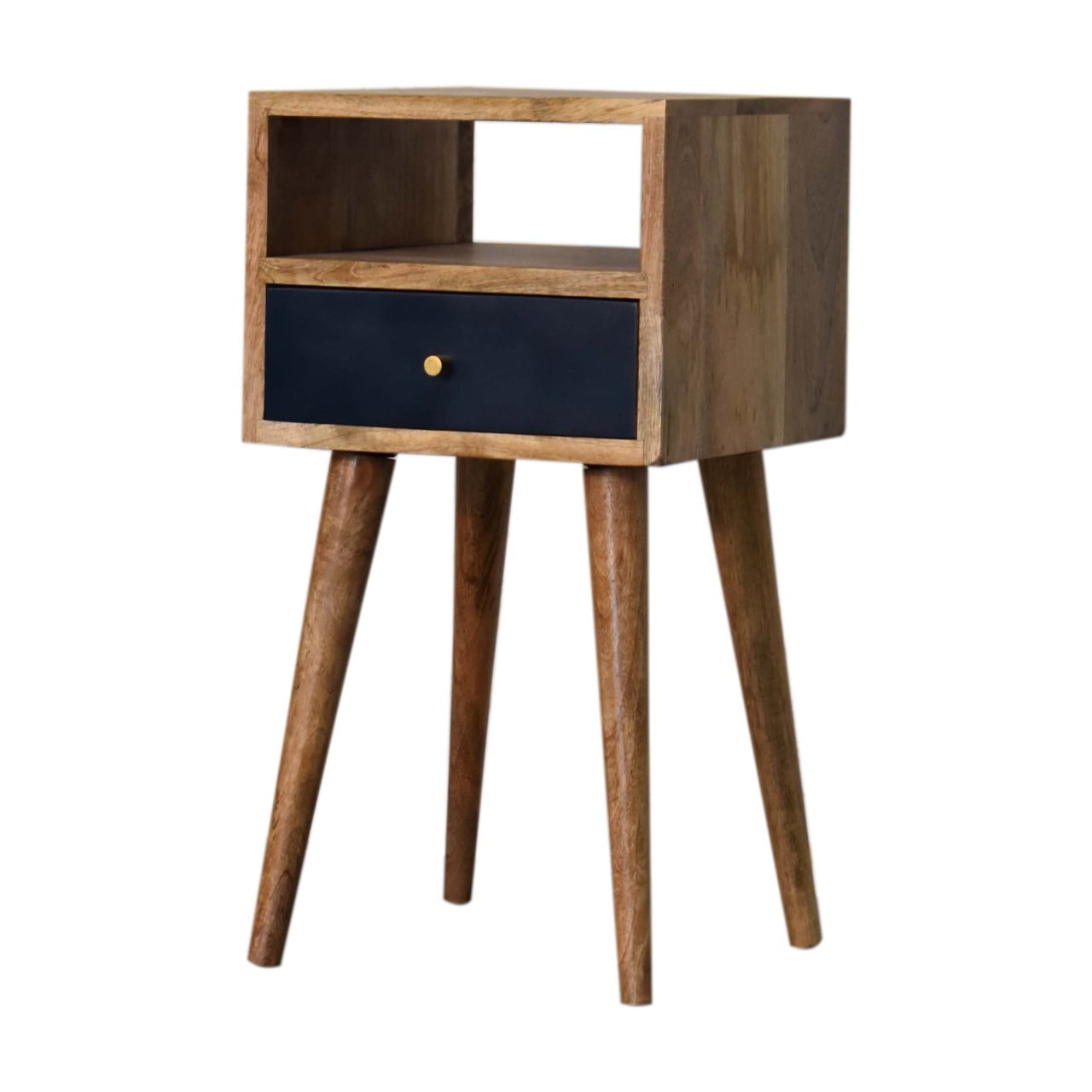Mini Navy Blue Hand-Painted Bedside. 100% Solid Mango Wood