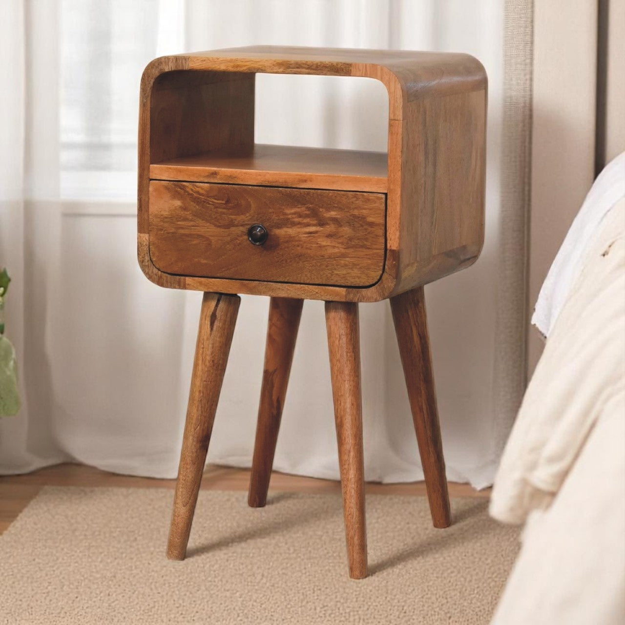 Mini Oakish Curve Open Bedside. 100% Solid Mango Wood