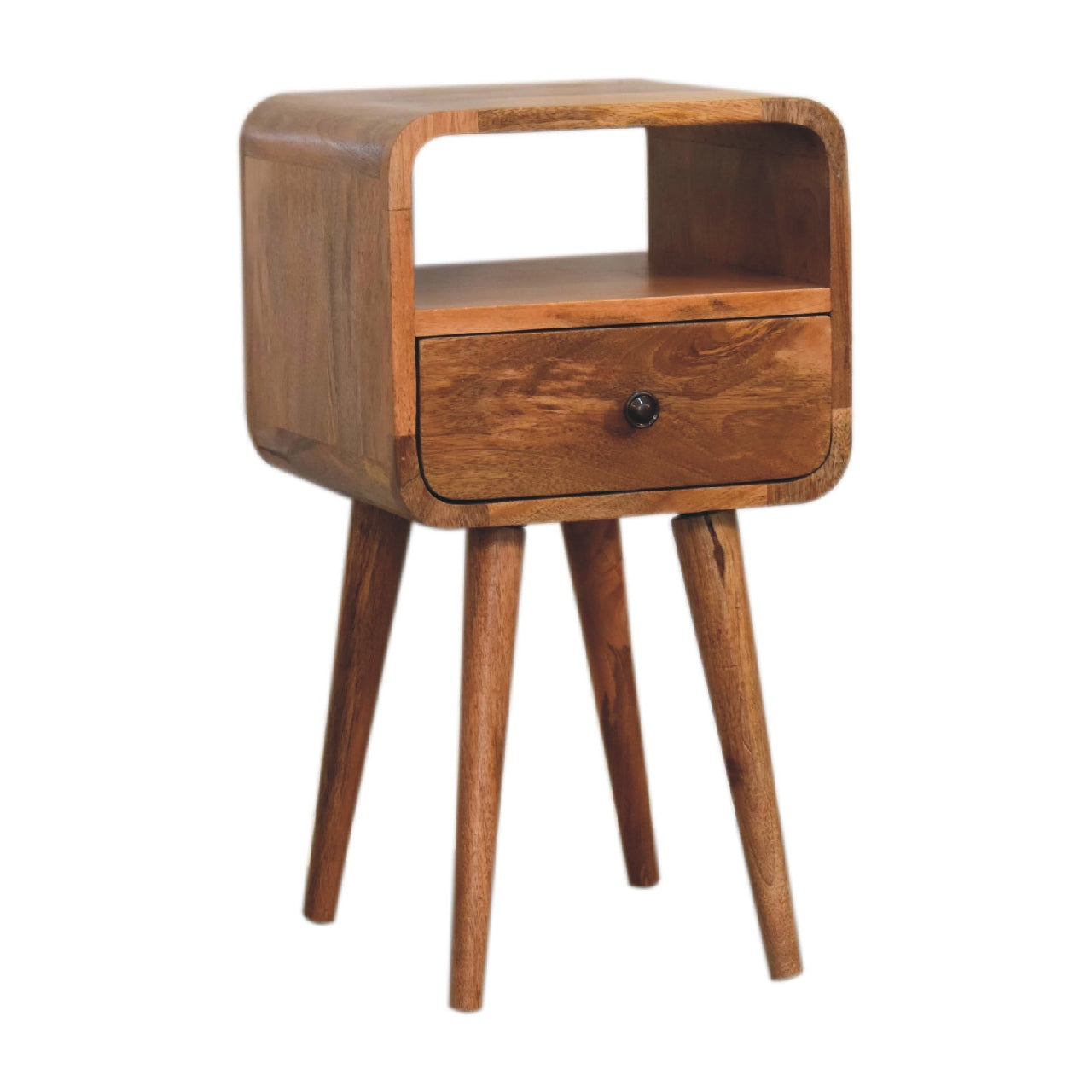 Mini Oakish Curve Open Bedside. 100% Solid Mango Wood
