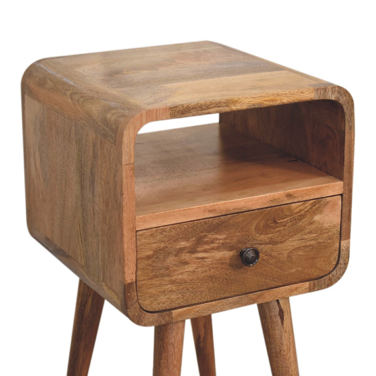 Mini Oakish Curve Open Bedside. 100% Solid Mango Wood