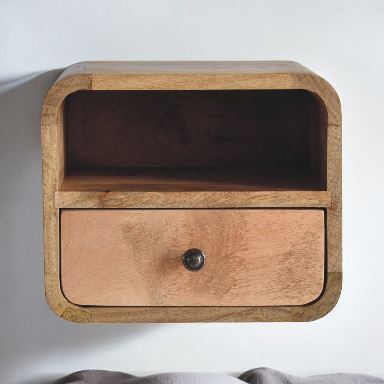 Mini Wall-Mounted Oak Bedside. 100% Solid Mango Wood