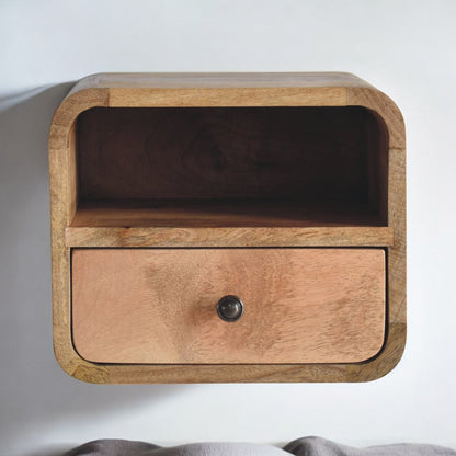 Mini Wall-Mounted Oak Bedside. 100% Solid Mango Wood