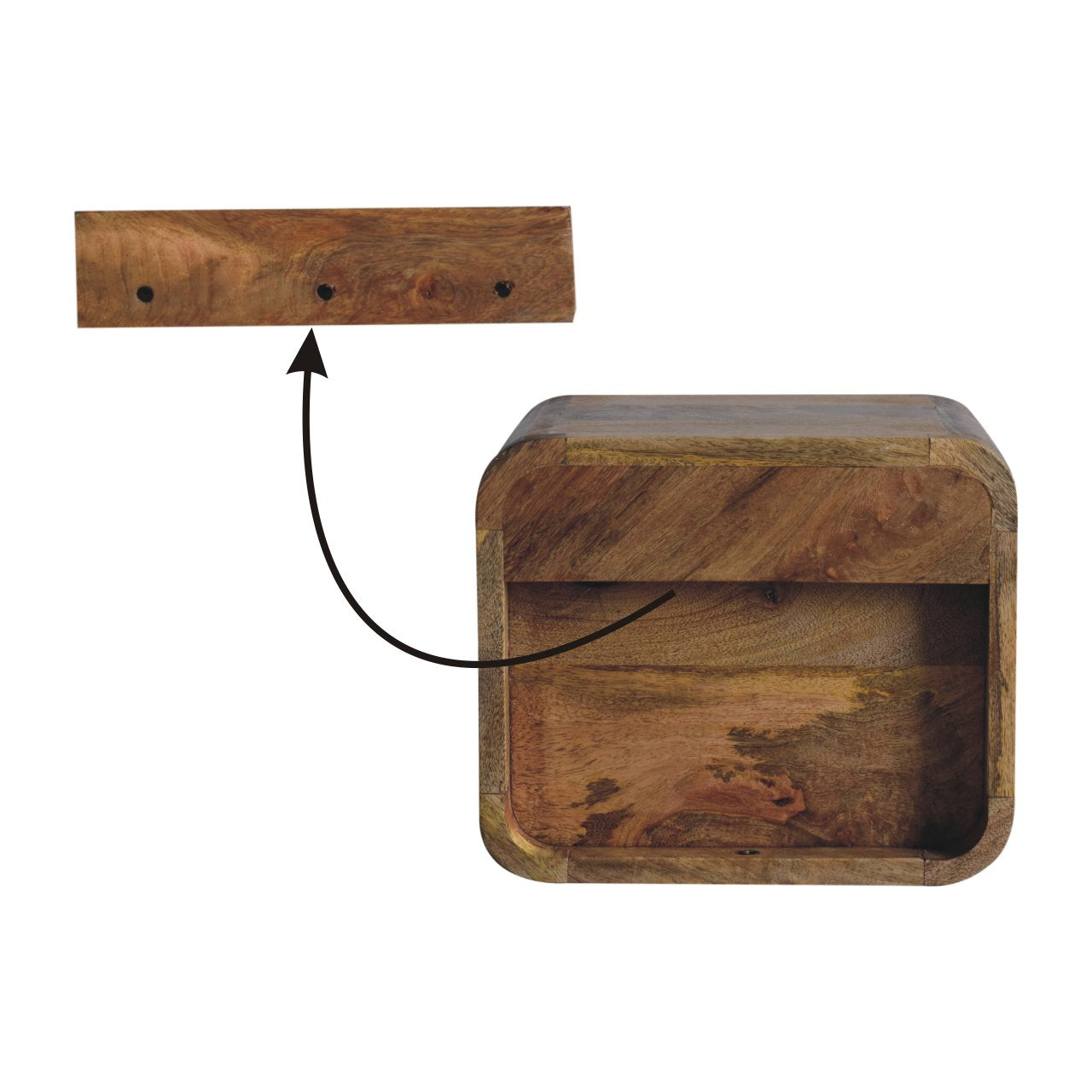 Mini Wall-Mounted Oak Bedside. 100% Solid Mango Wood