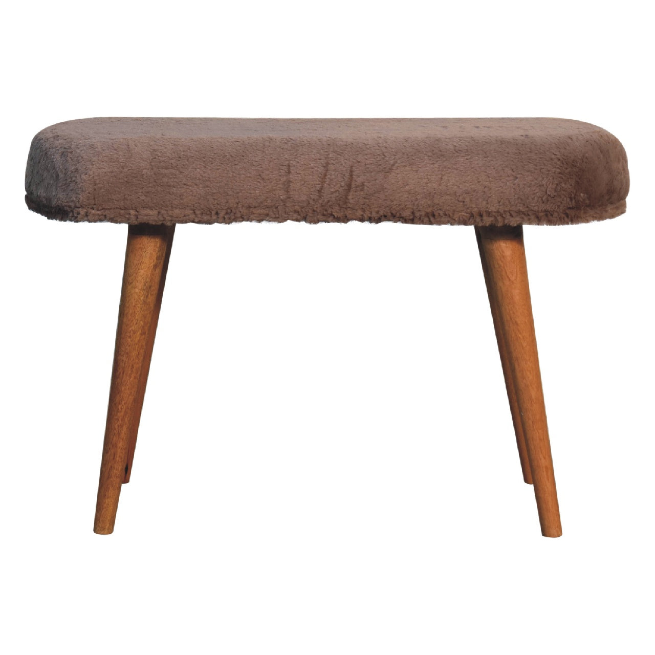 Mocha Faux Fur Fabric Bench. 100% Solid Mango Wood