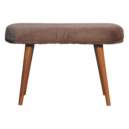 Mocha Faux Fur Fabric Bench. 100% Solid Mango Wood