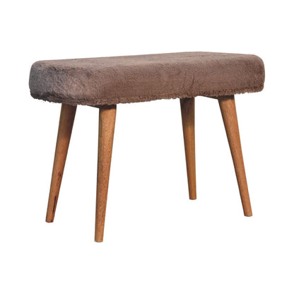Mocha Faux Fur Fabric Bench. 100% Solid Mango Wood