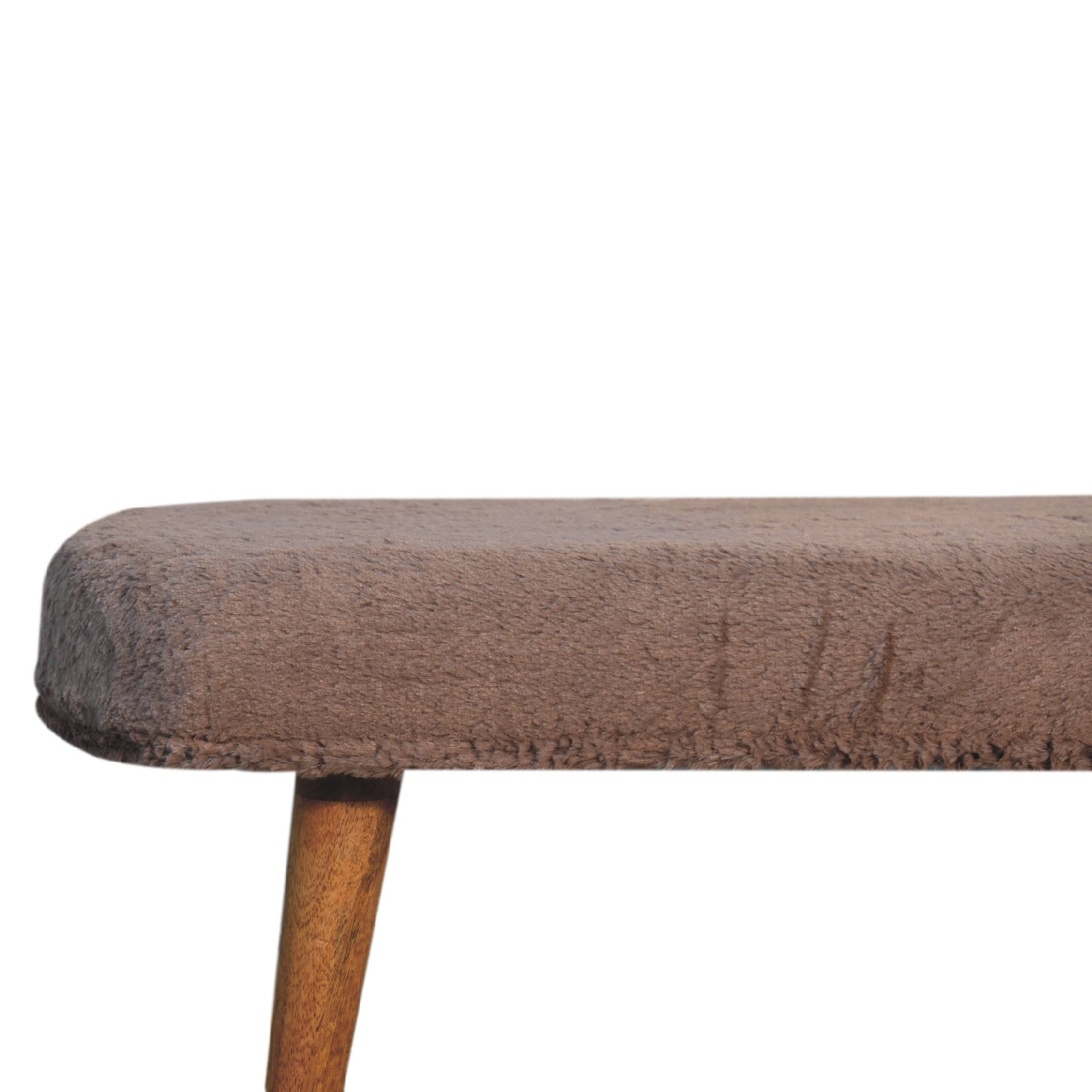 Mocha Faux Fur Fabric Bench. 100% Solid Mango Wood