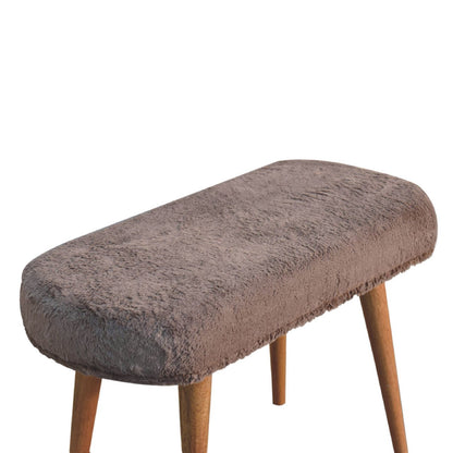 Mocha Faux Fur Fabric Bench. 100% Solid Mango Wood