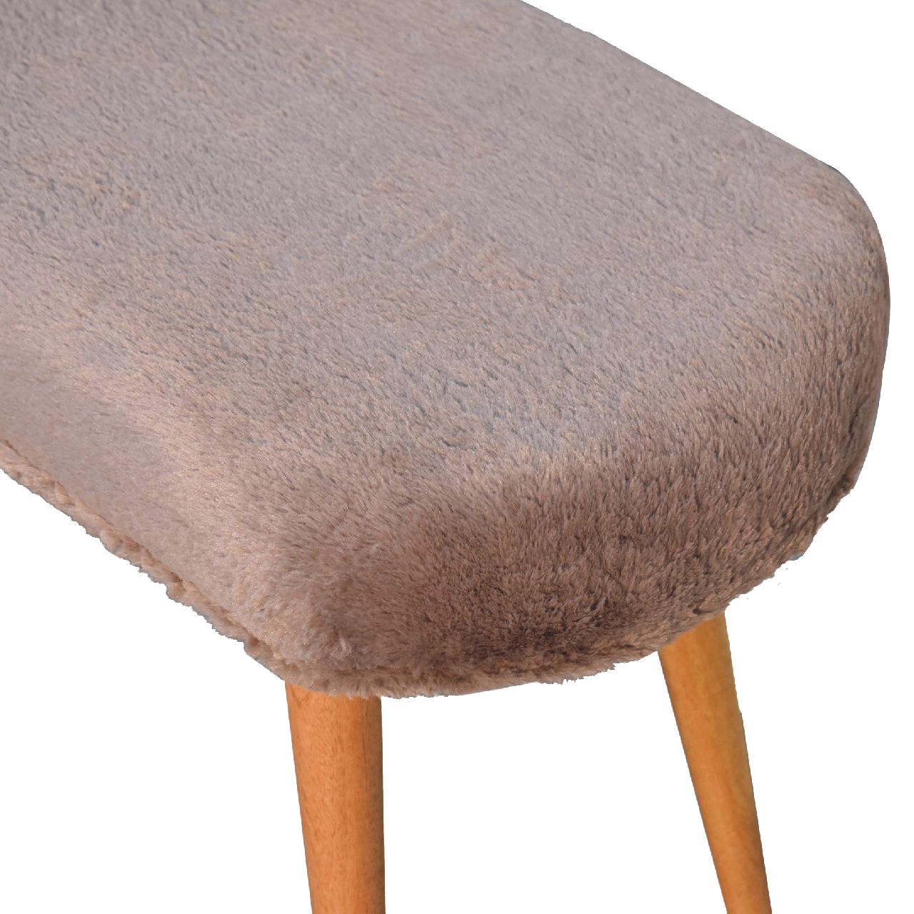 Mocha Faux Fur Fabric Bench. 100% Solid Mango Wood