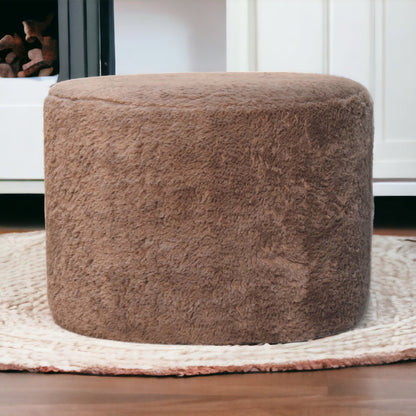 Mocha Faux Fur Footstool. 100% Solid Mango Wood