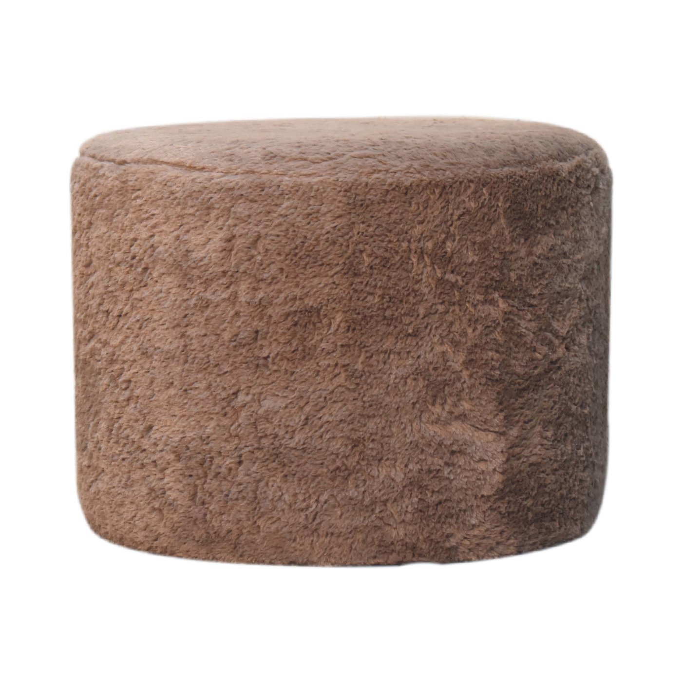 Mocha Faux Fur Footstool. 100% Solid Mango Wood