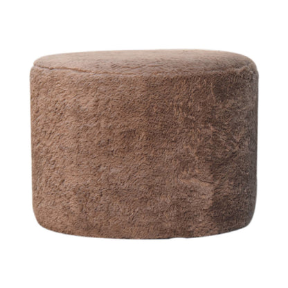 Mocha Faux Fur Footstool. 100% Solid Mango Wood