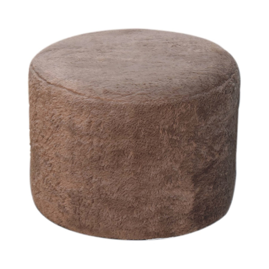 Mocha Faux Fur Footstool. 100% Solid Mango Wood