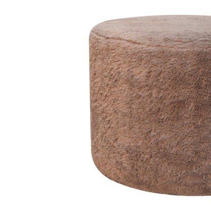Mocha Faux Fur Footstool. 100% Solid Mango Wood