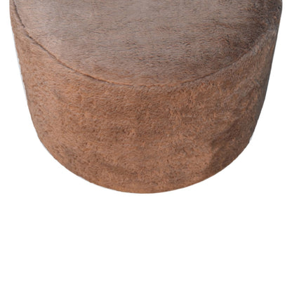 Mocha Faux Fur Footstool. 100% Solid Mango Wood