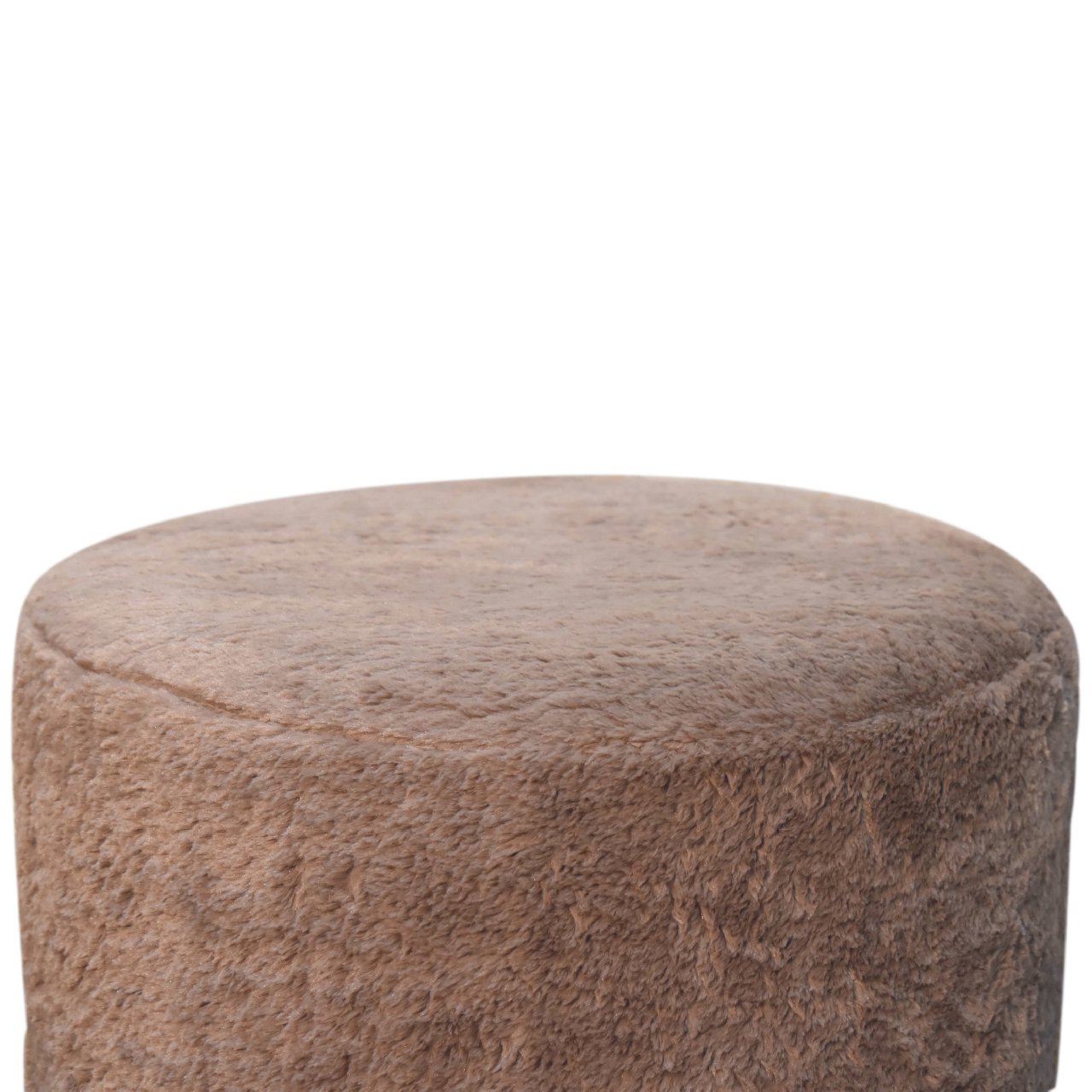 Mocha Faux Fur Footstool. 100% Solid Mango Wood