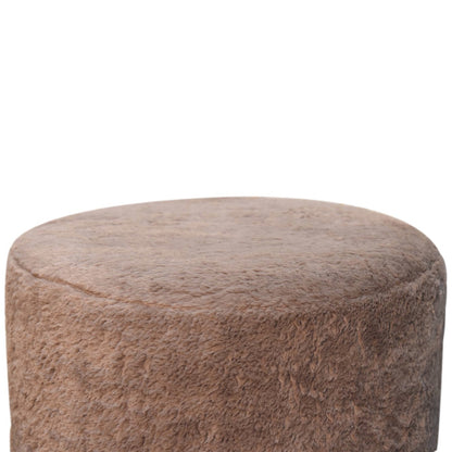 Mocha Faux Fur Footstool. 100% Solid Mango Wood