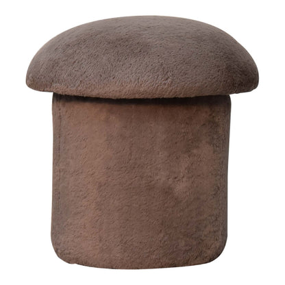 Mocha Faux Fur Mushroom Footstool. 100% Solid Mango Wood