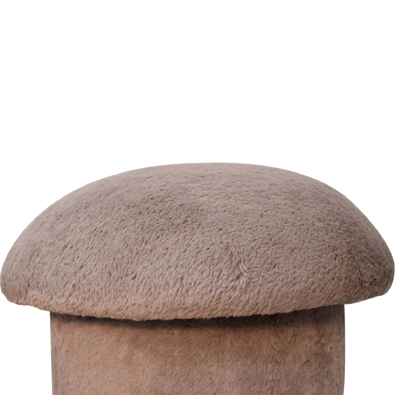 Mocha Faux Fur Mushroom Footstool. 100% Solid Mango Wood