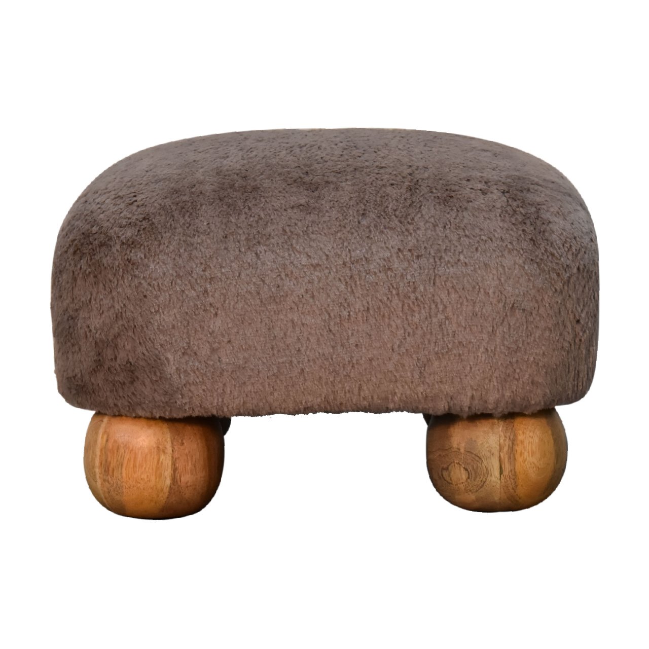 Mocha Faux Fur Nordic Footstool. 100% Solid Mango Wood