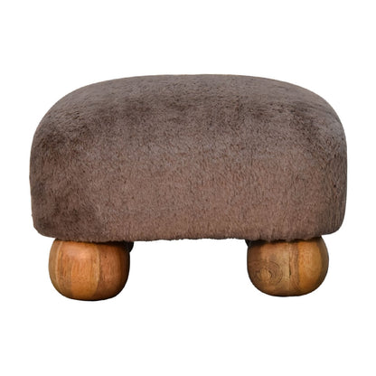 Mocha Faux Fur Nordic Footstool. 100% Solid Mango Wood