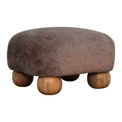 Mocha Faux Fur Nordic Footstool. 100% Solid Mango Wood