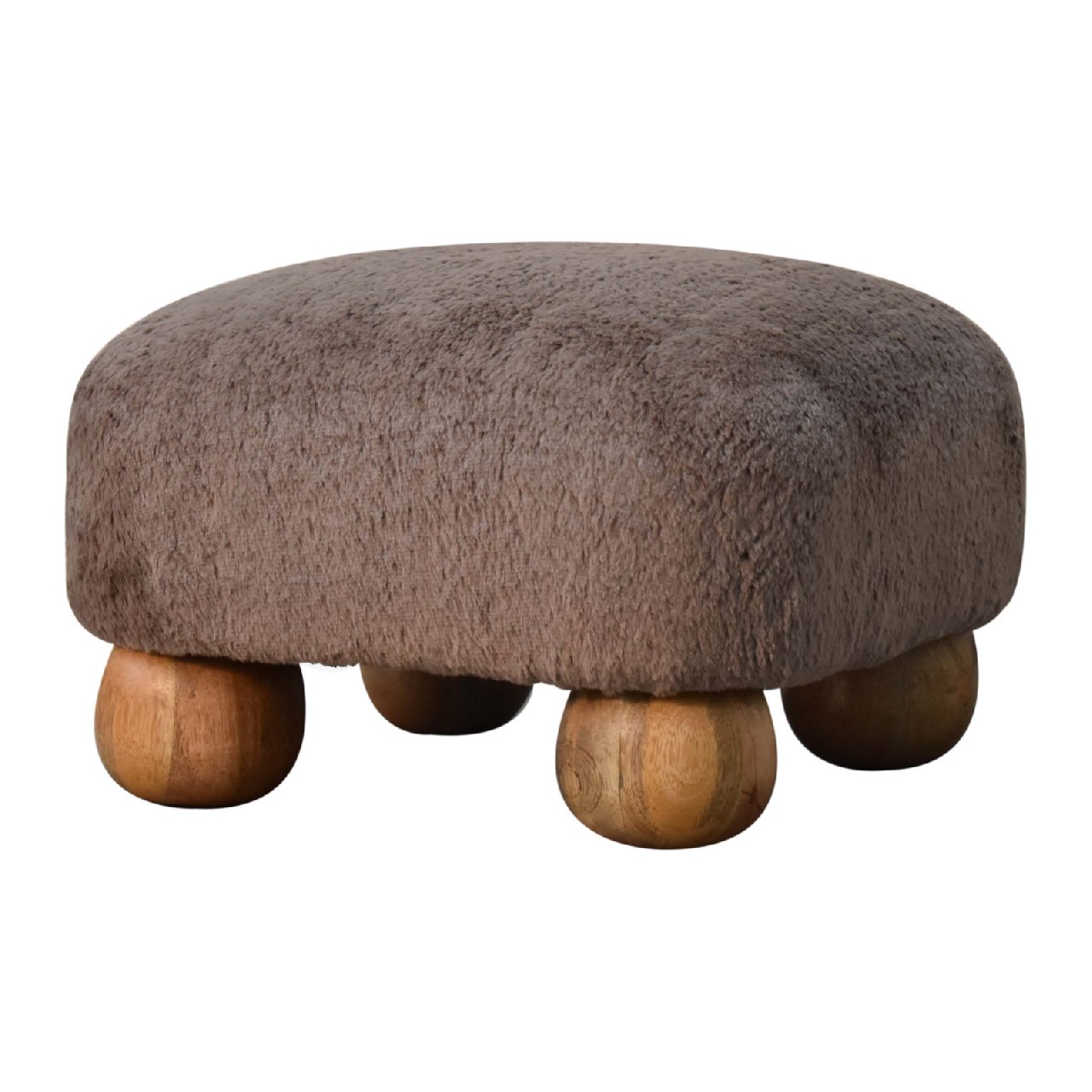 Mocha Faux Fur Nordic Footstool. 100% Solid Mango Wood