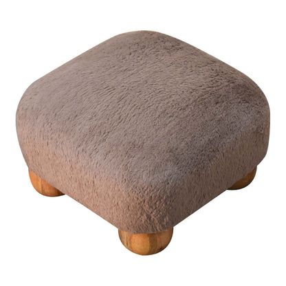 Mocha Faux Fur Nordic Footstool. 100% Solid Mango Wood