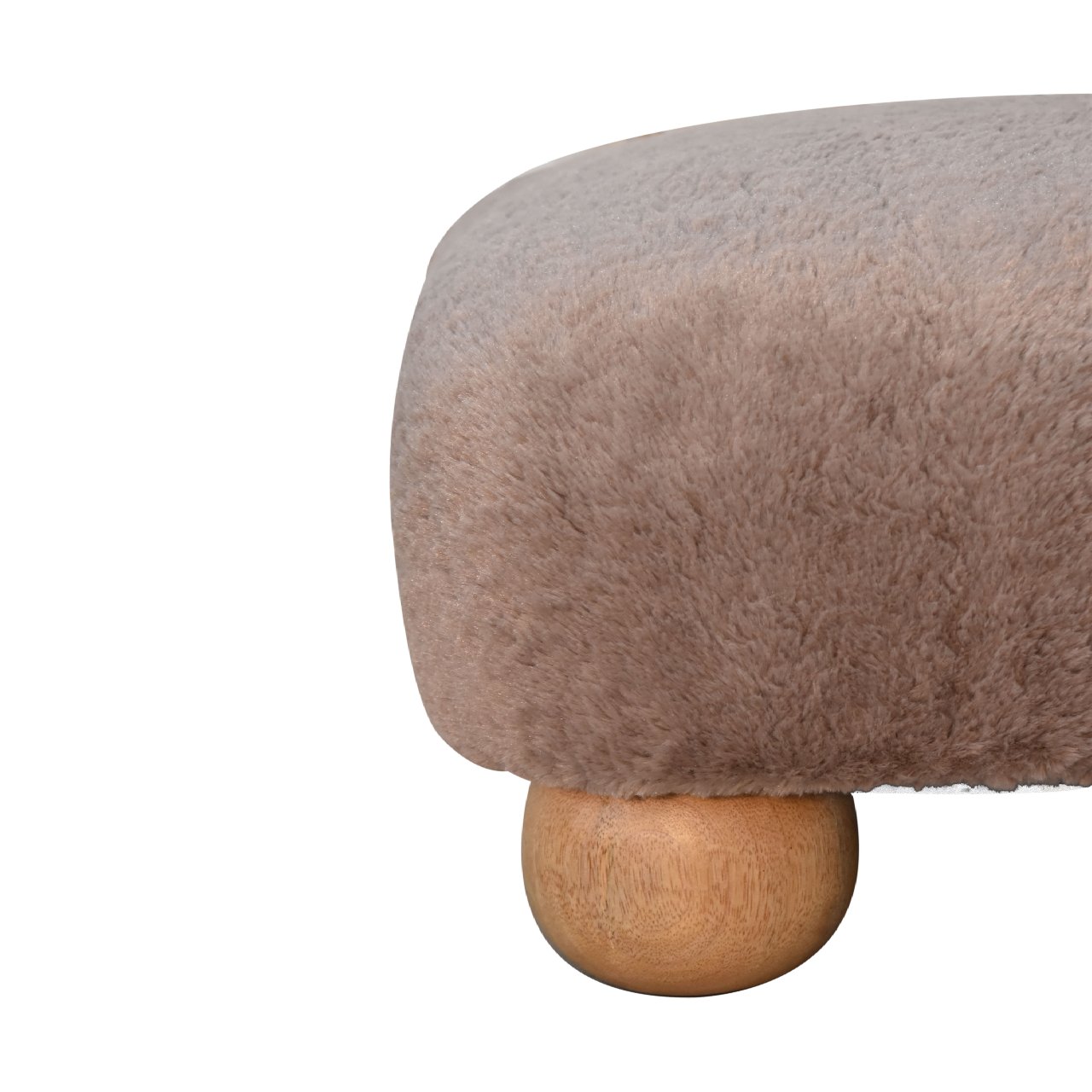 Mocha Faux Fur Nordic Footstool. 100% Solid Mango Wood