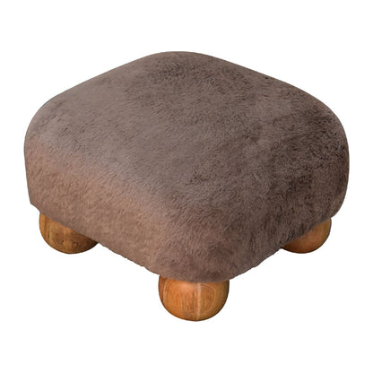 Mocha Faux Fur Nordic Footstool. 100% Solid Mango Wood