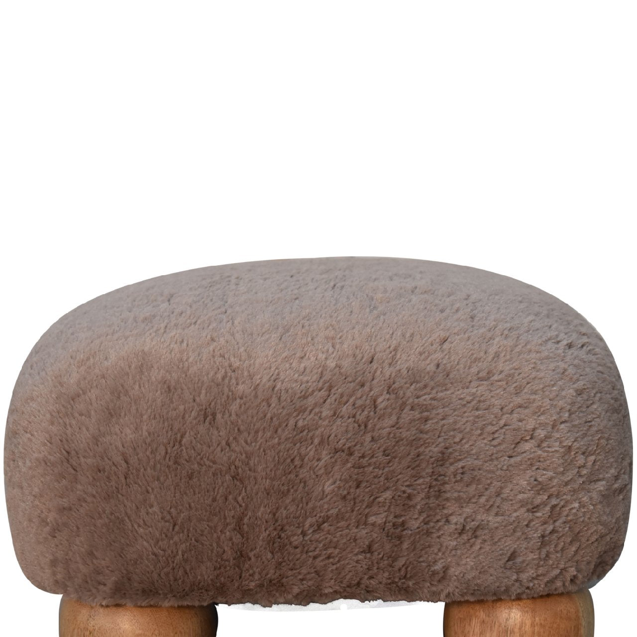 Mocha Faux Fur Nordic Footstool. 100% Solid Mango Wood