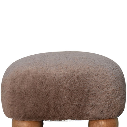 Mocha Faux Fur Nordic Footstool. 100% Solid Mango Wood