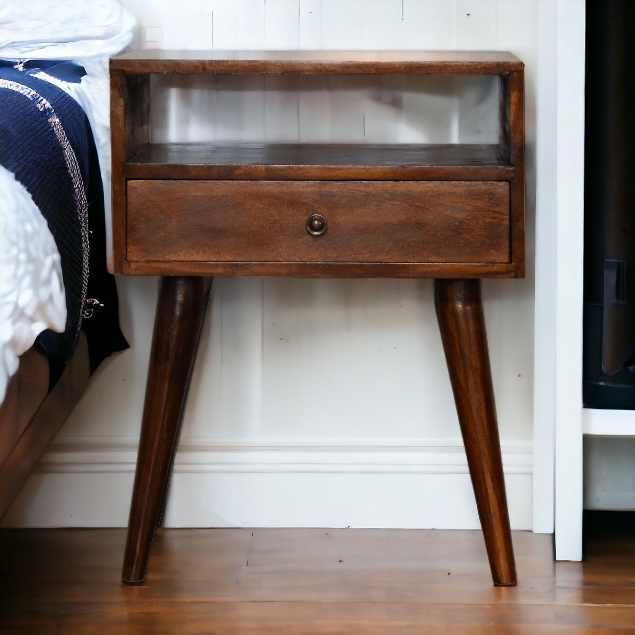 Modern Chestnut Solid Wood Bedside. 100% Solid Mango Wood